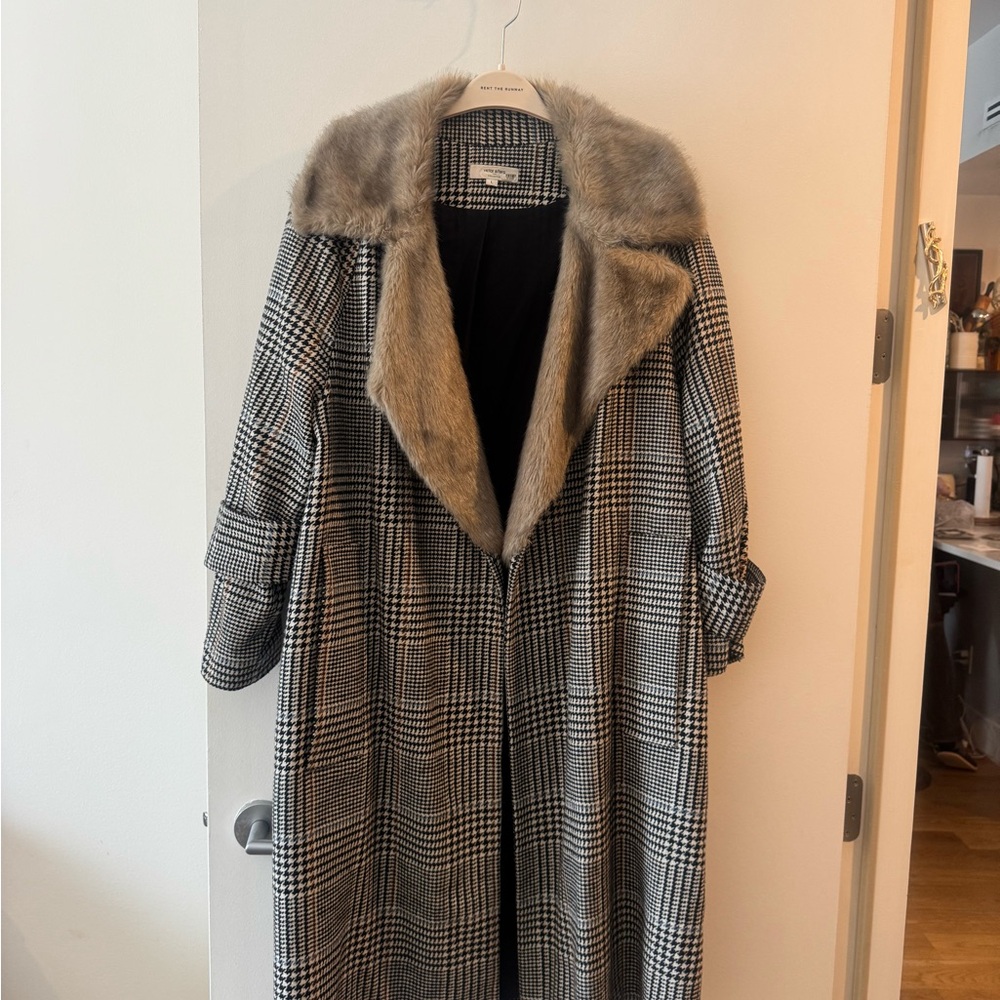 Plaid Coat with Faux Fur Collar